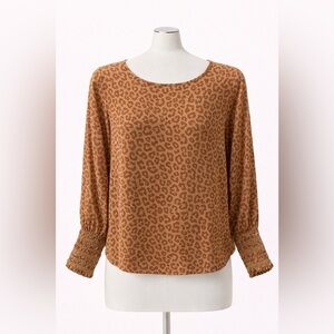 Ann Taylor Leopard Print Blouse | Smocked Cuff Long Sleeve | Size S